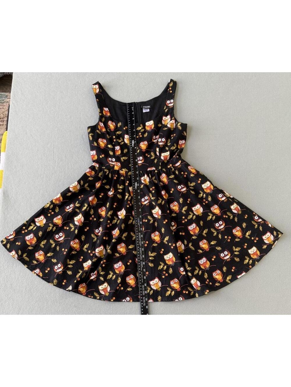 Retrolicious Owl Print Sleeveless Fit & Flare Dress Size M Black Cotton Pockets - Picture 9 of 15